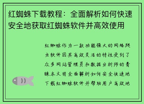 红蜘蛛下载教程：全面解析如何快速安全地获取红蜘蛛软件并高效使用