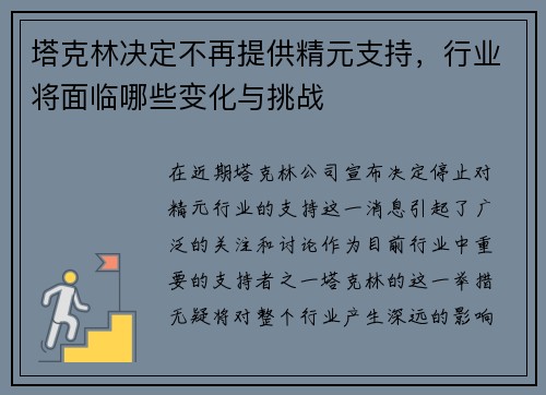 塔克林决定不再提供精元支持,行业将面临哪些变化与挑战 塔克林决定不再提供精元支持,行业将面临哪些变化与挑战